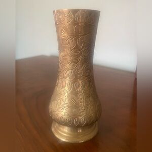 Vintage India Floral Etched Brass Vase